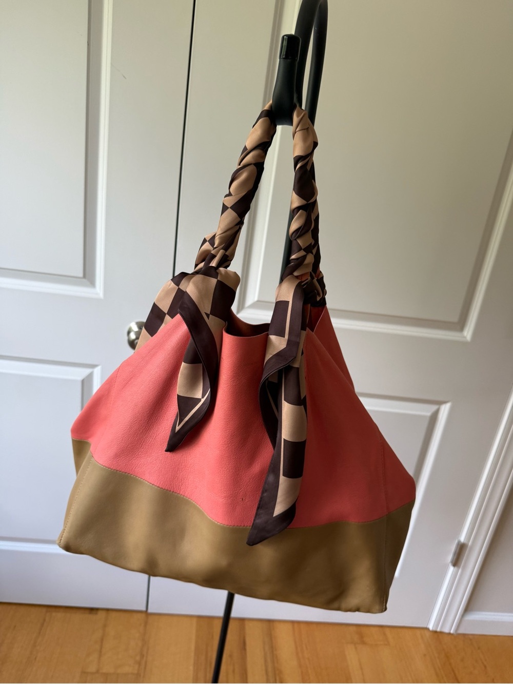 Authentic Celine Two-Tone Leather Horizontal Cabas Shopper Tote - Pink/Brown